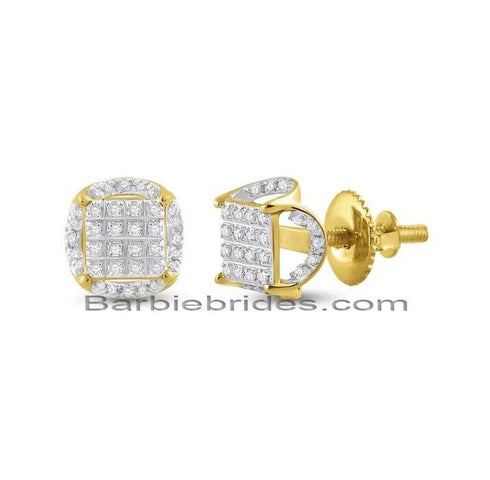 Micro Pave 18K Gold Plated 3D 5A Cubic Zirconia Men Women Cluster Stud Earrings